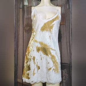 Free People Intimately Sequin Mini Slip Dress White and Gold Women's Size Small